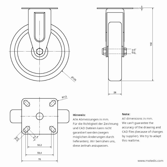Fixed roller 125, without brake