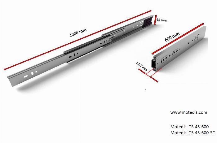Telescopic slider 45 (full extension), soft close, L=600mm (1 pair)