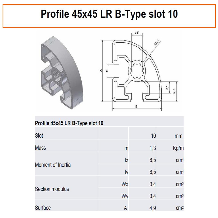 Profil aluminiowy 45x45 LR typ B rowek 10