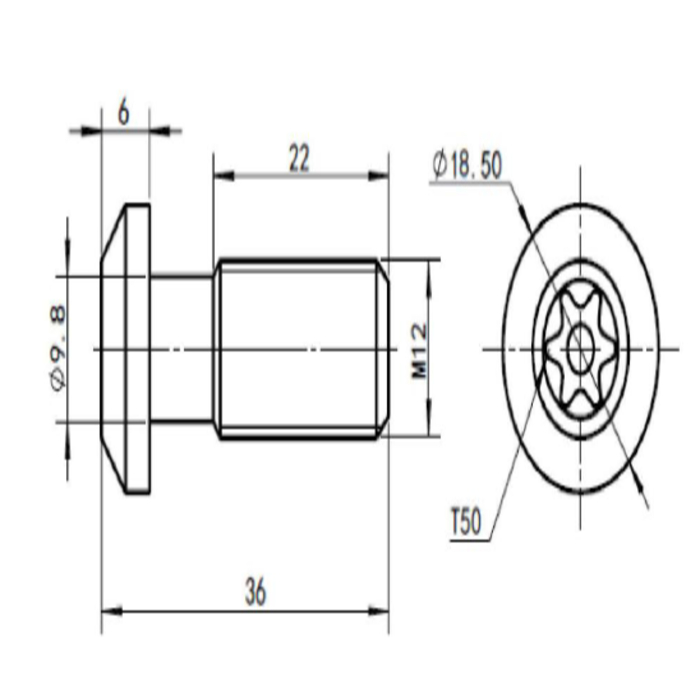 Śruba centralna M12x30 T50 P45 typ B rowek 10