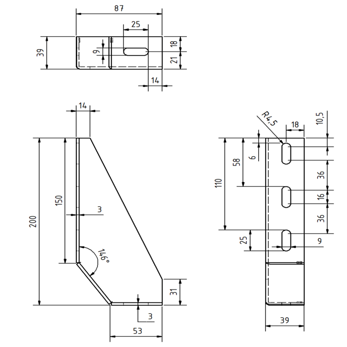 Floor Bracket 200 steel black