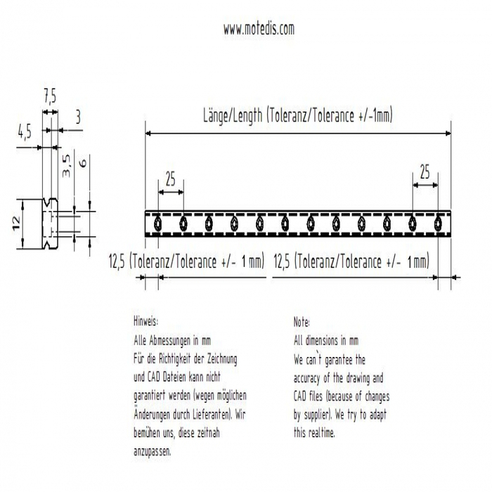 Edelstahl-Profilschienenführung Miniatur MR12M-N, L = 500mm